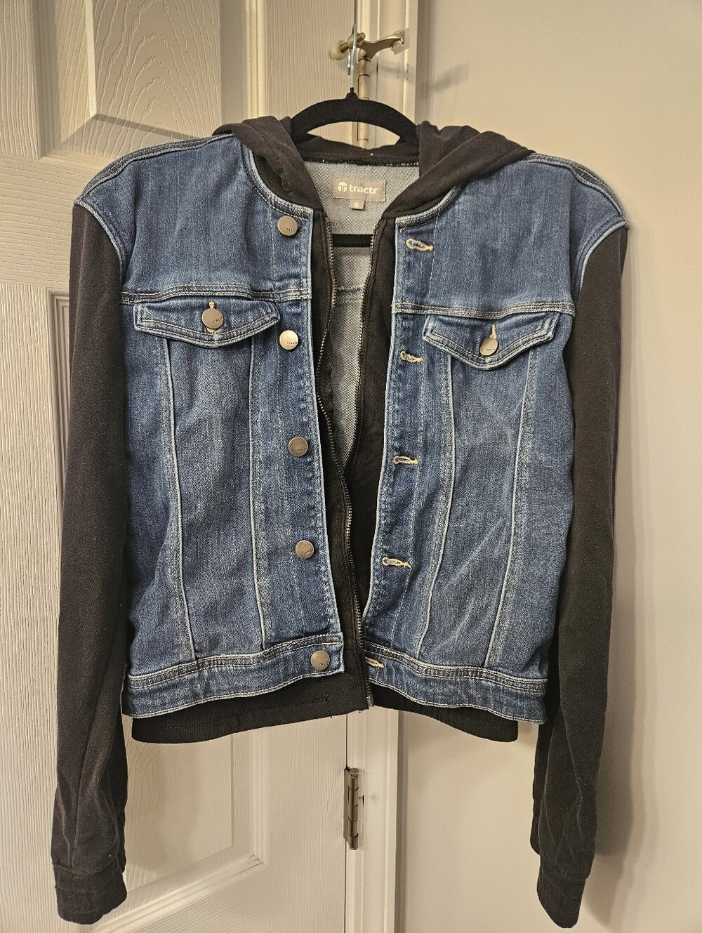 New TRACTR French Terry & Denim Trucker Jacket - Size S